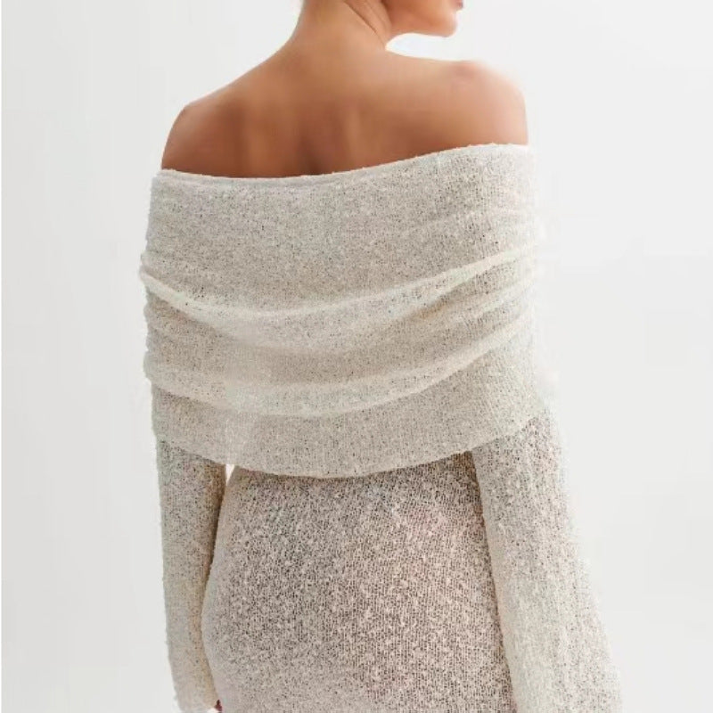 Off-Shoulder Knit Mini – elegantní pletené šaty