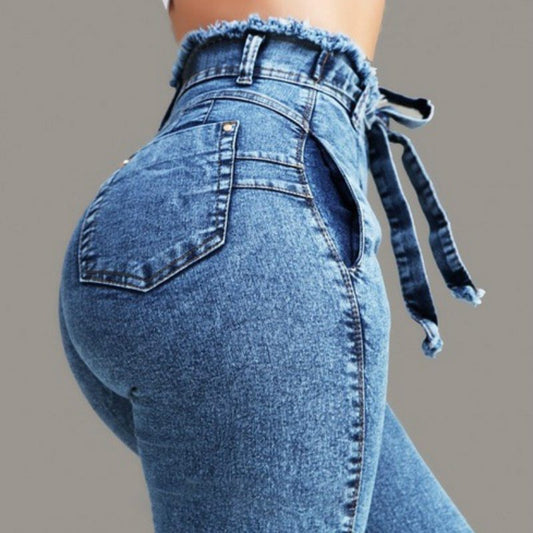 CurvyFit™ high waist fringed denim jeans
