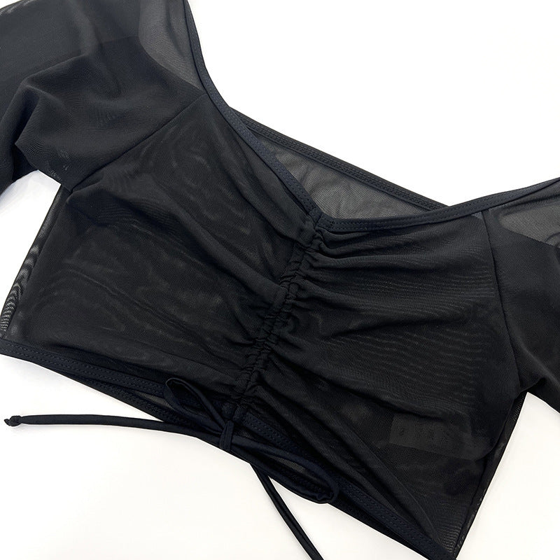 BlackMesh 4v1 Set – stylové síťované plavky s dlouhým rukávem