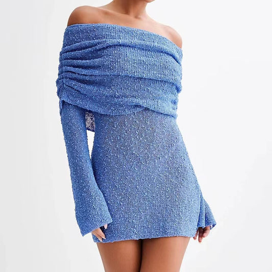 Off-Shoulder Knit Mini – elegantní pletené šaty