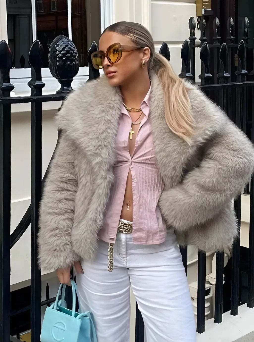 Arctic Glam – luxusní zimní plyšový kabát s dlouhým rukávem