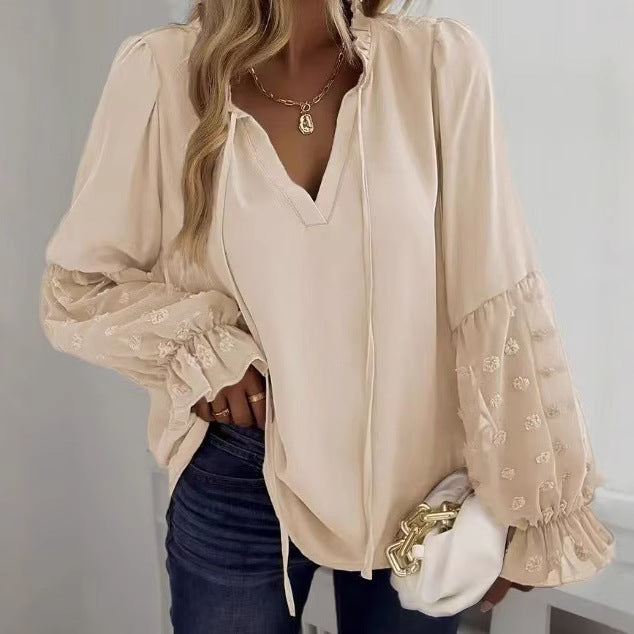 Jacquard Grace – elegantní žakárová blůza s nabíranými rukávy