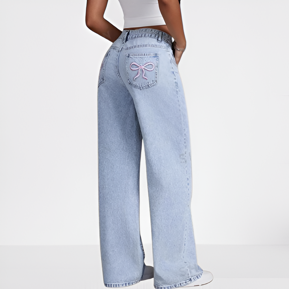 Bowvara – dámské rovné džíny s vyšívanou mašlí