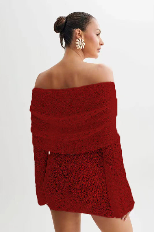 Off-Shoulder Knit Mini – elegantní pletené šaty