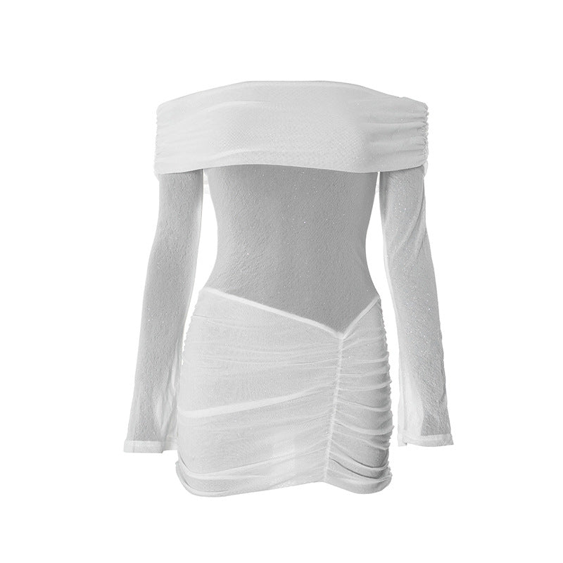 Celestia Mesh – stylové skládané mini šaty s odhalenými rameny