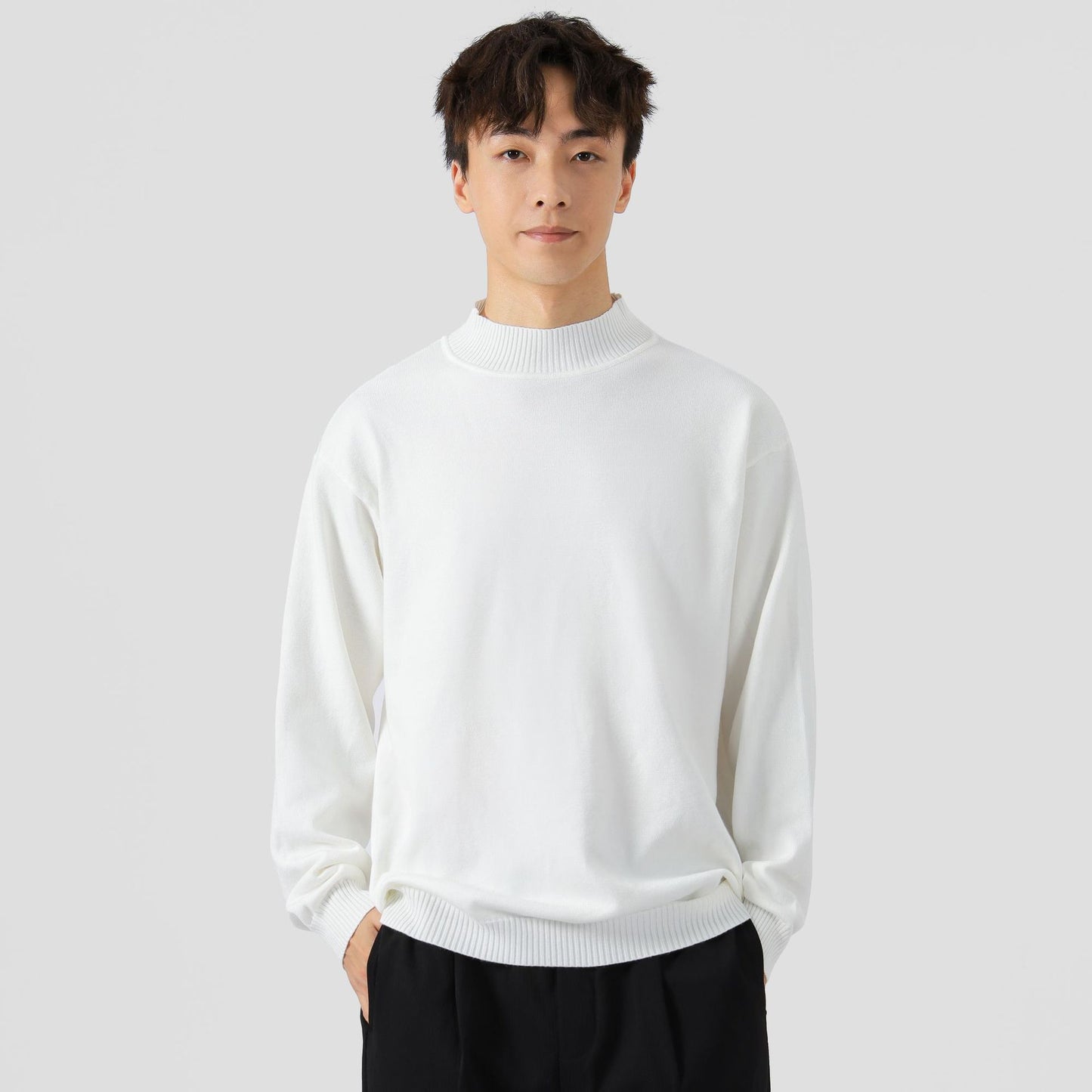 Jednobarevný volný vnitřní oděv, volný čas, teplý svetr s dlouhým rukávem