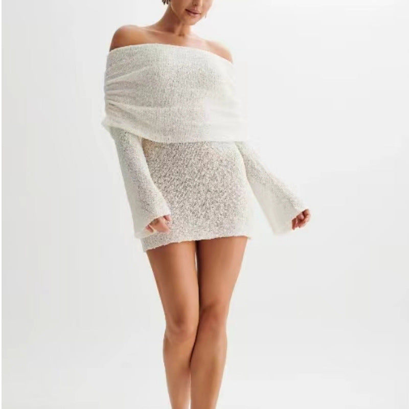 Off-Shoulder Knit Mini – elegantní pletené šaty