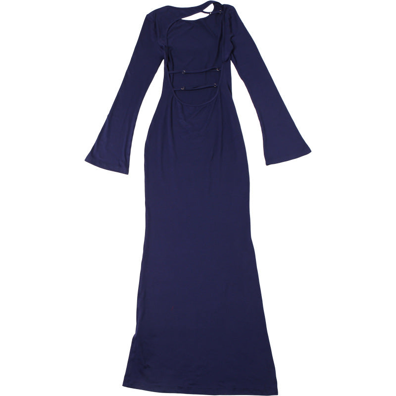 SapphireSilhouette – slim fit maxi šaty s otevřenými zády