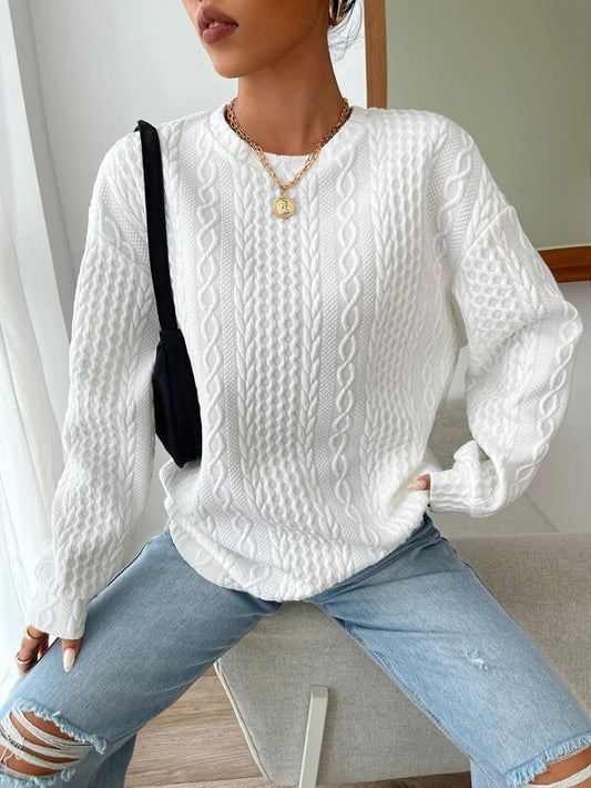 Women's Casual Jacquard Hoodie with Oversized Round Neck