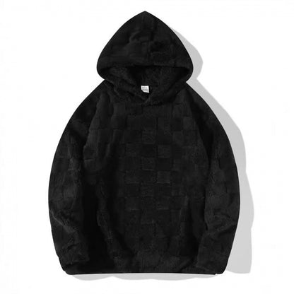 Volný mikina s kapucí a velkými kostkovanými rukávy evropské velikosti