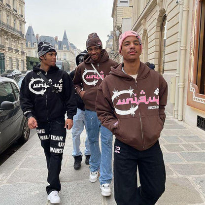 Pánské a dámské mikiny s kapucí a kardigan na zip s potiskem písmen