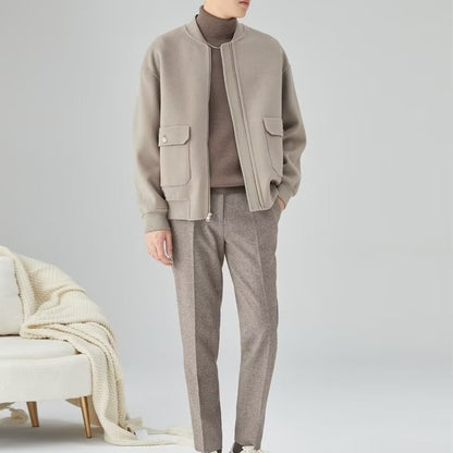 Pánská vlněná bunda s oboustranným límcem a baseballovým límcem