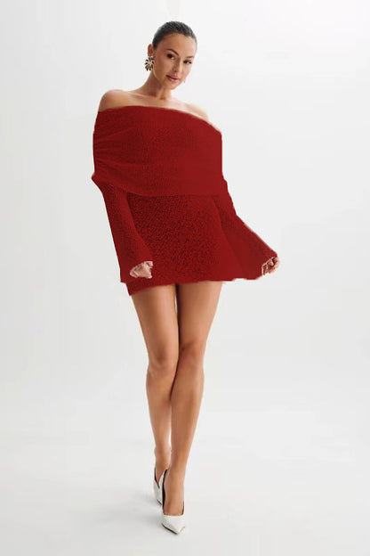 Off-Shoulder Knit Mini – elegantní pletené šaty
