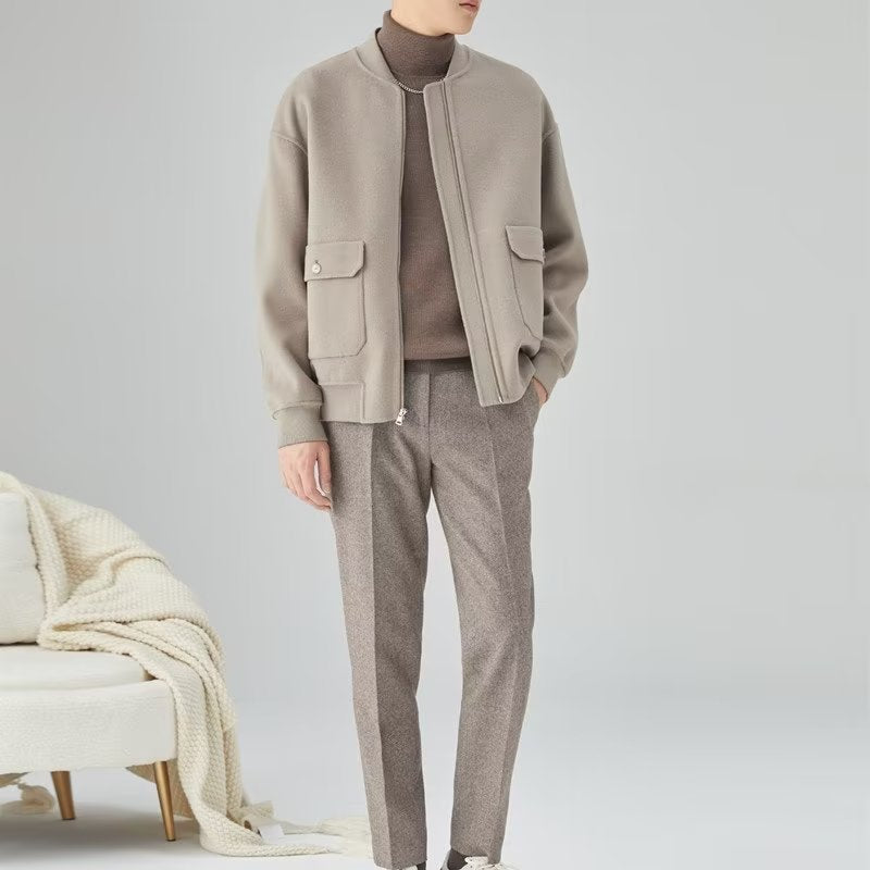 Pánská vlněná bunda s oboustranným límcem a baseballovým límcem