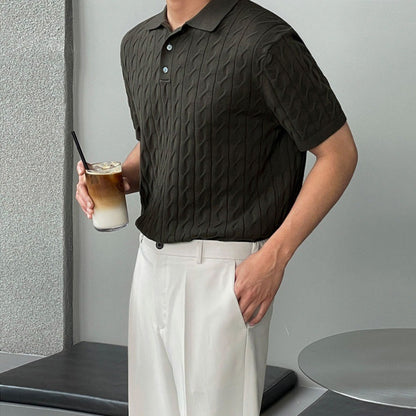 Pánské volné polo tričko s krátkým rukávem a tenkými klopami, pletené, s krátkým rukávem