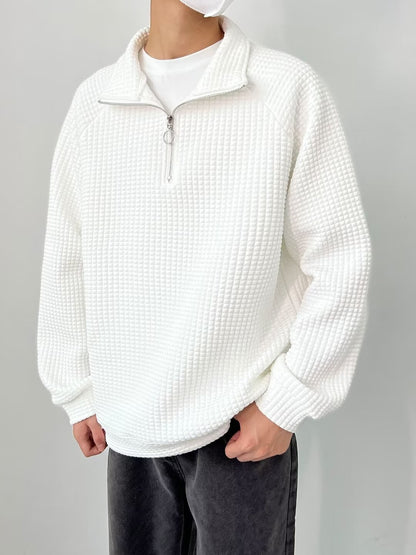 Pánský ležérní svetr s vaflovým zipem a klopou