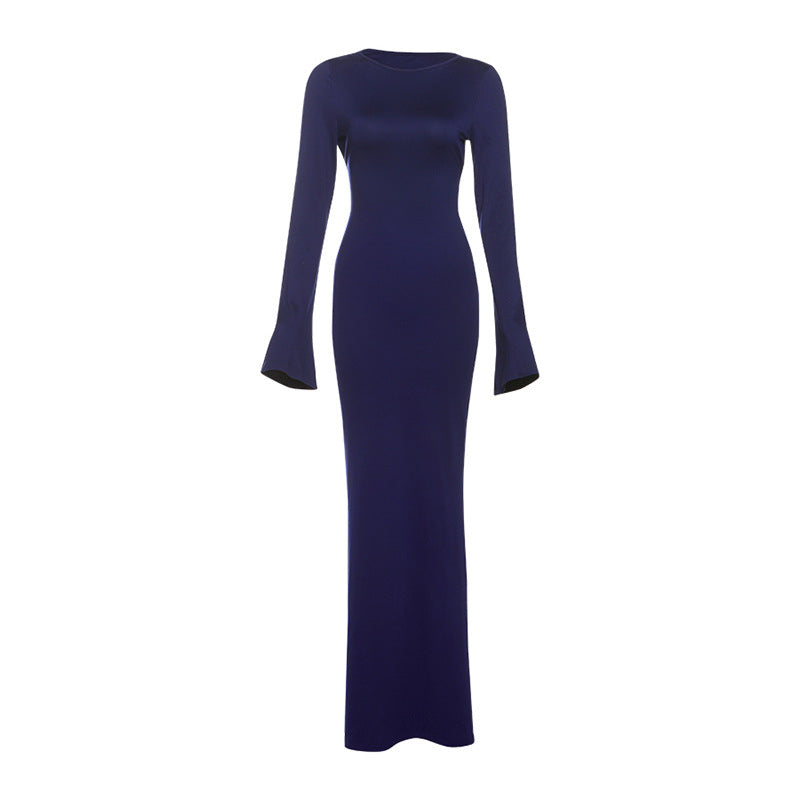 SapphireSilhouette – slim fit maxi šaty s otevřenými zády