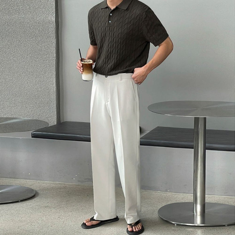 Pánské volné polo tričko s krátkým rukávem a tenkými klopami, pletené, s krátkým rukávem