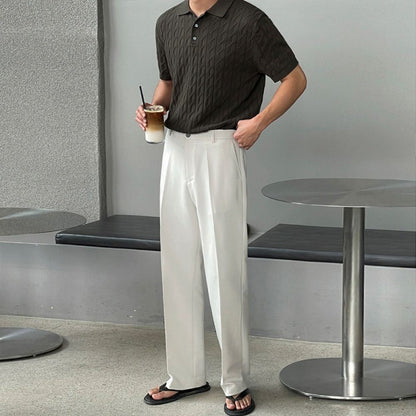 Pánské volné polo tričko s krátkým rukávem a tenkými klopami, pletené, s krátkým rukávem