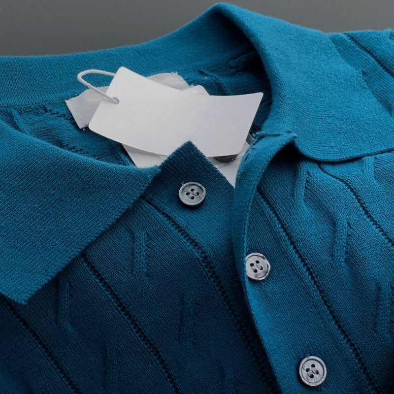 Pánské volné polo tričko s krátkým rukávem a tenkými klopami, pletené, s krátkým rukávem