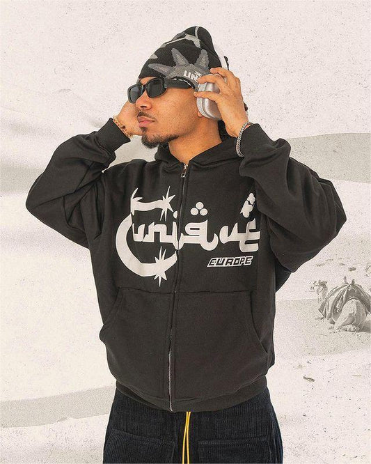 Pánské a dámské mikiny s kapucí a kardigan na zip s potiskem písmen