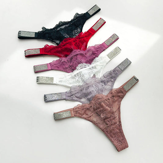 Glam Jewel – průhledná krajková tanga s drahokamem