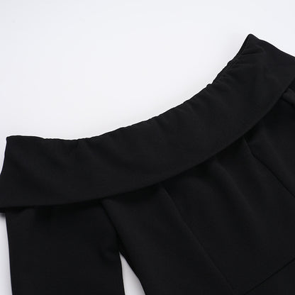 Women's elegant A-line dress with exposed shoulders, slim fit