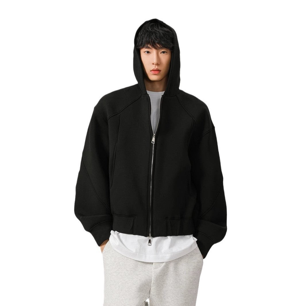 Americký krátký kardigan s kapucí a dvojitým zipem