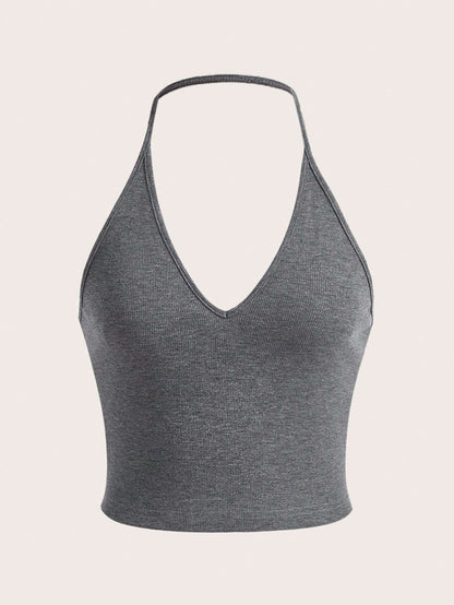 RibbedStrap Crop Top – ležérní top s ramínky