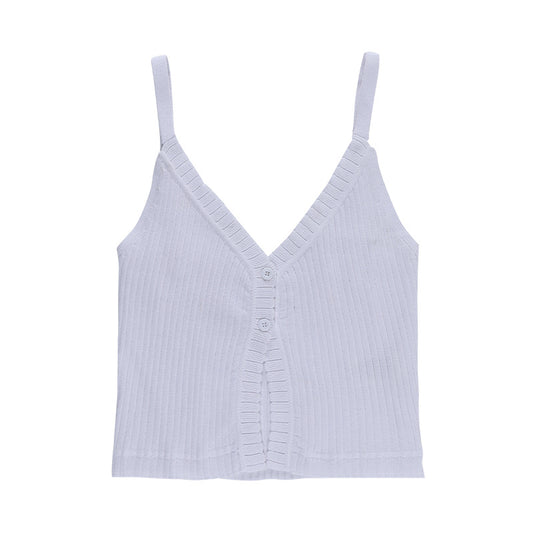 Women's fashionable slim solid color cropped top with V-neck Design Sense