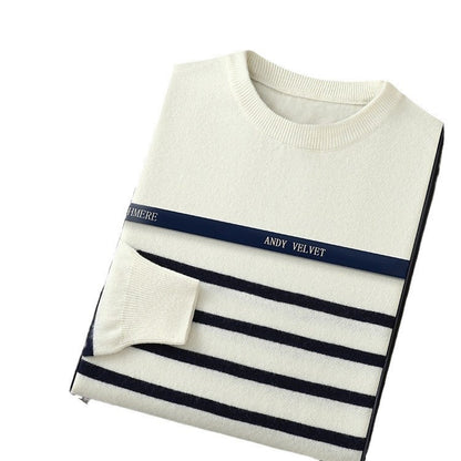 Pánský ležérní pruhovaný svetr s kulatým výstřihem