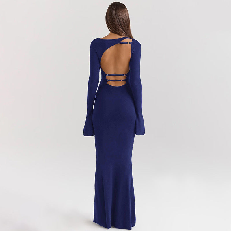 SapphireSilhouette – slim fit maxi šaty s otevřenými zády