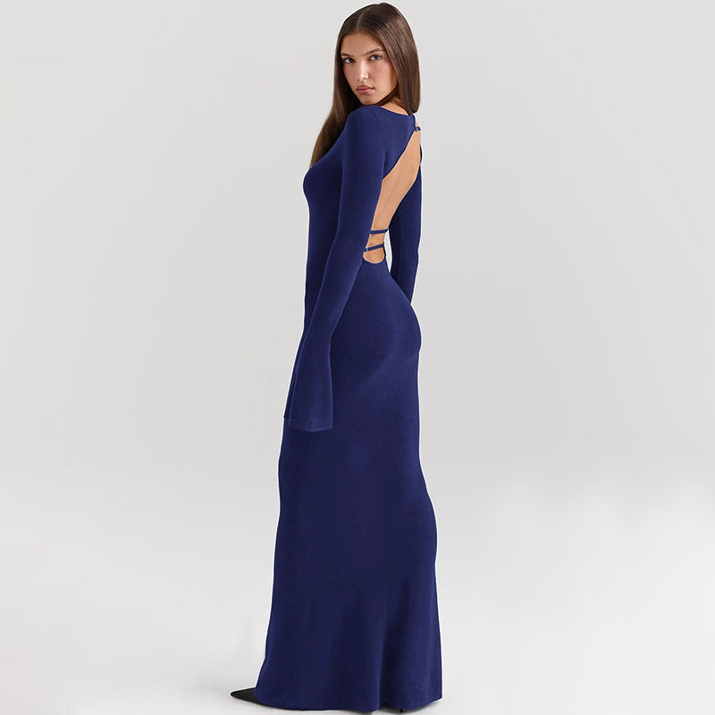 SapphireSilhouette – slim fit maxi šaty s otevřenými zády