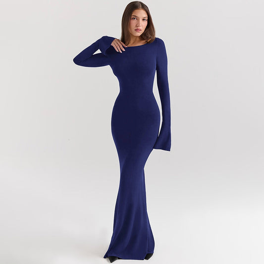 SapphireSilhouette – slim fit maxi šaty s otevřenými zády