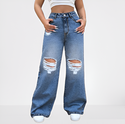 Denvara – dámské roztrhané džíny s vysokým pasem