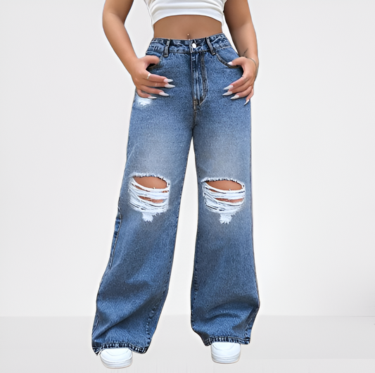Denvara – dámské roztrhané džíny s vysokým pasem