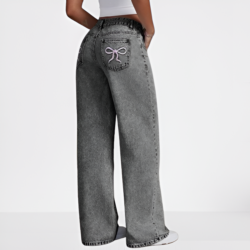 Bowvara – dámské rovné džíny s vyšívanou mašlí