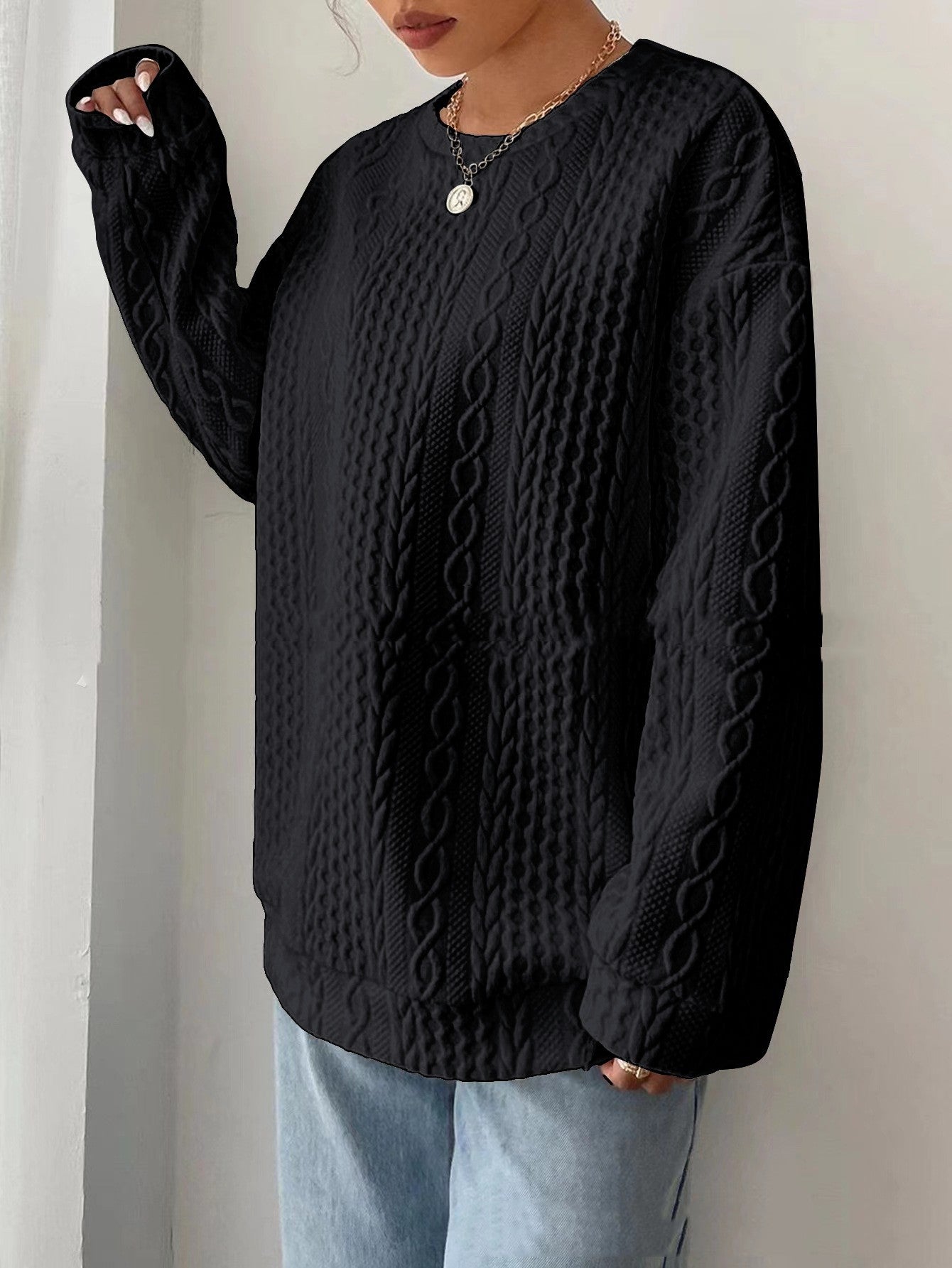 CozyWeave – žakárový svetr s kulatým výstřihem