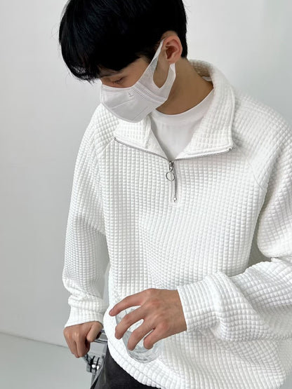 Pánský ležérní svetr s vaflovým zipem a klopou