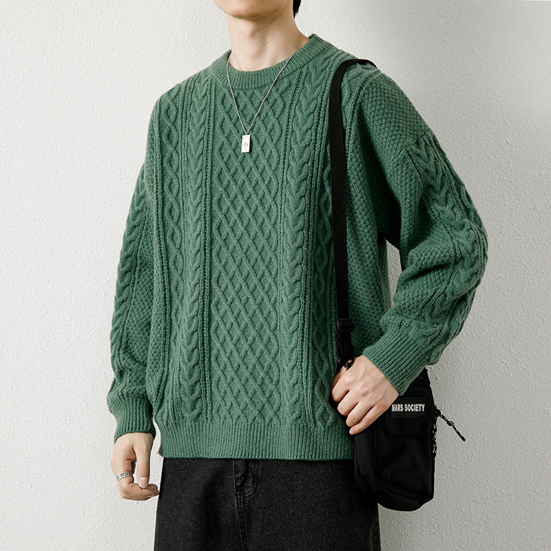 Pánský svetr s kulatým výstřihem a tkanou tkaninou