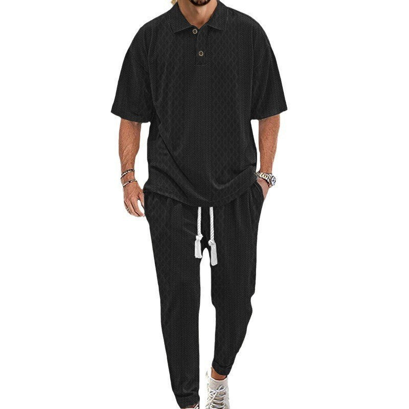 Jednobarevný žakárový oblek s dlouhým rukávem a kalhotami