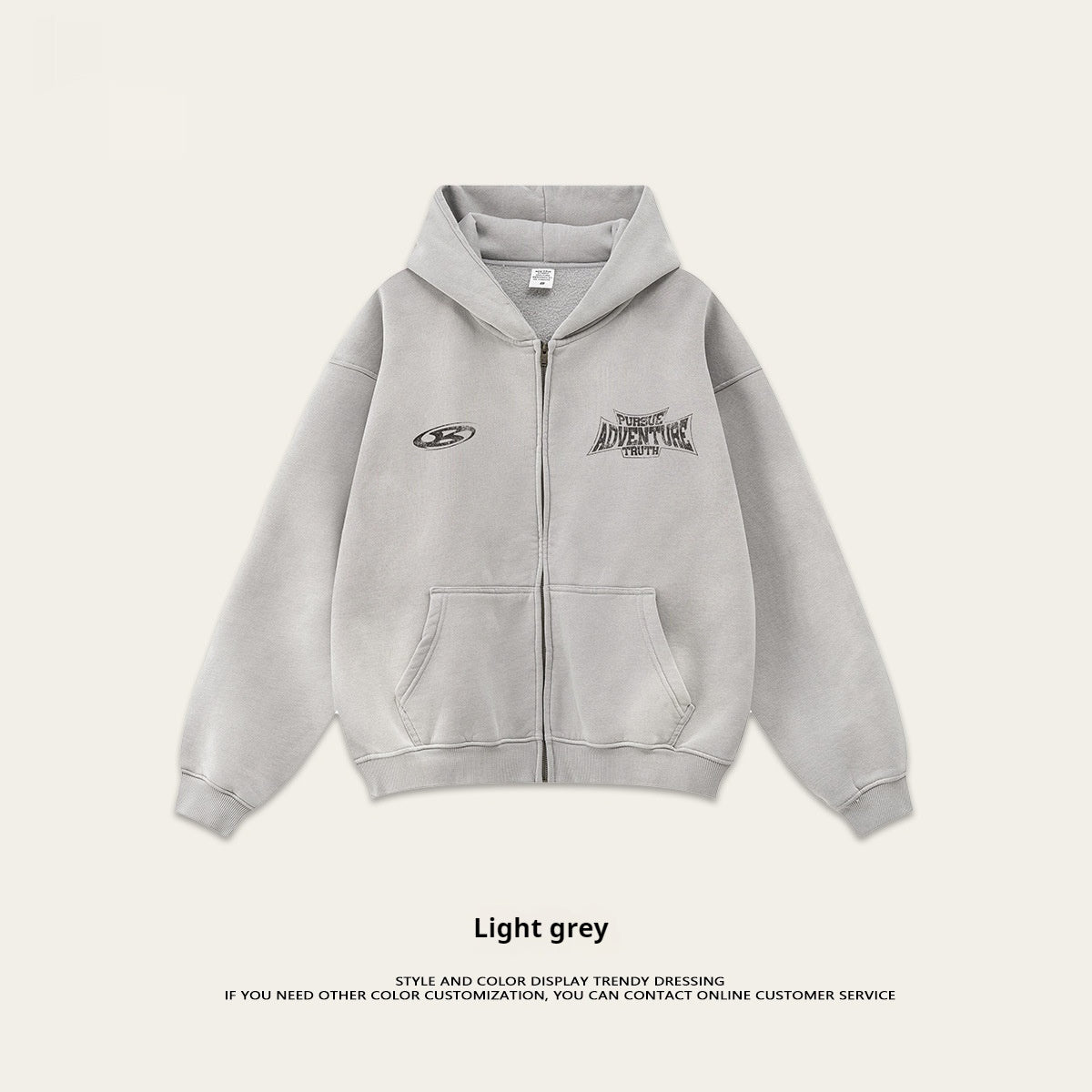 Retro módní značka špinavě barveného opotřebovaného nadměrného volného fleecového mikina na zip