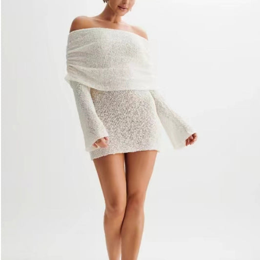 Off-Shoulder Knit Mini – elegantní pletené šaty