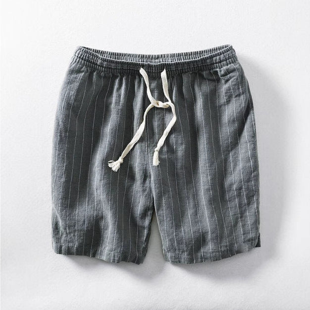Pánské letní ležérní zkrácené kalhoty s pruhovaným vzorem a potiskem