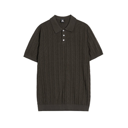 Pánské volné polo tričko s krátkým rukávem a tenkými klopami, pletené, s krátkým rukávem